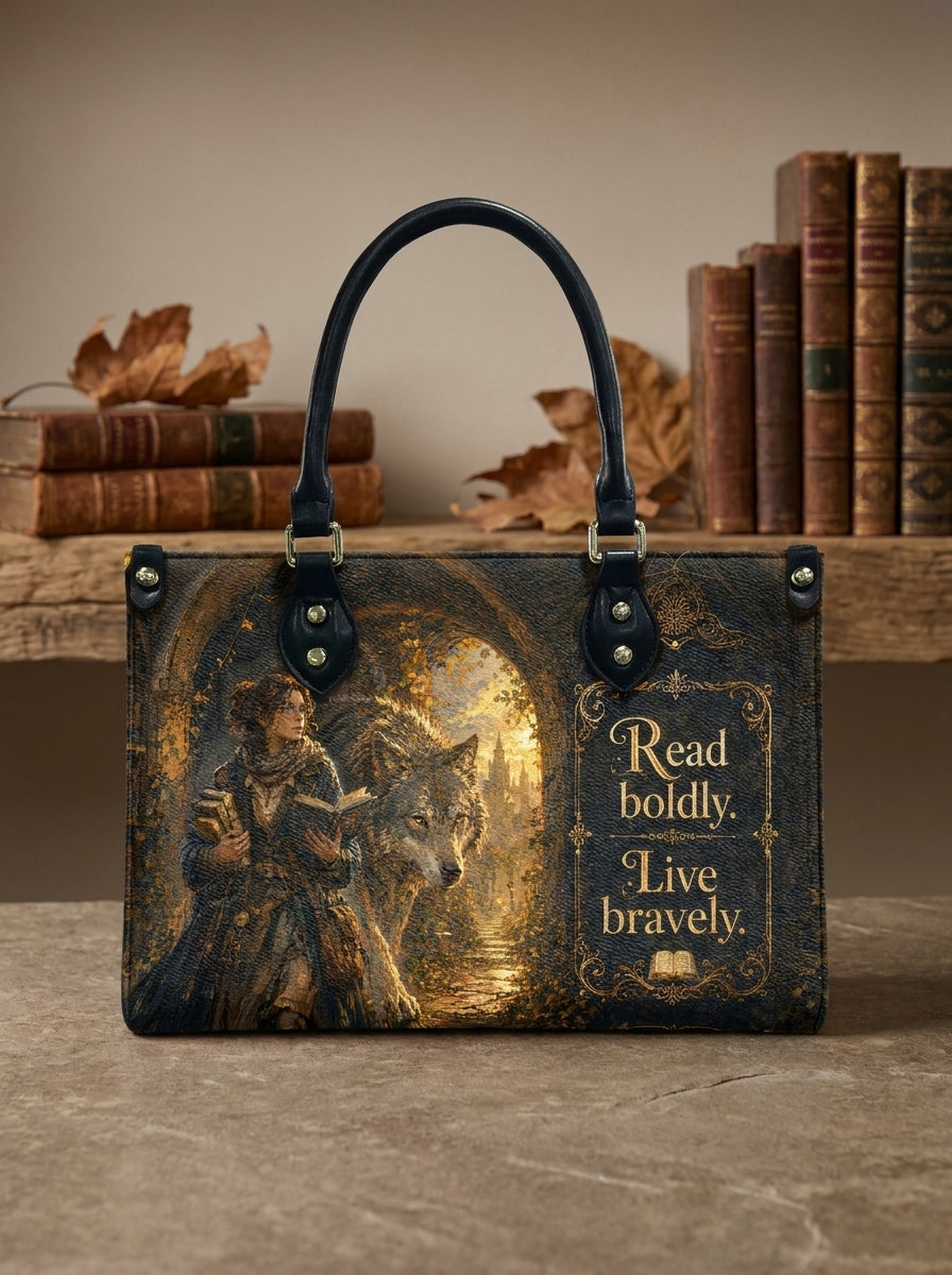 Custom Photo Leather Handbag - Personalized Enchanted Unicorn Leather Tote Bag - Book Lover Handbag