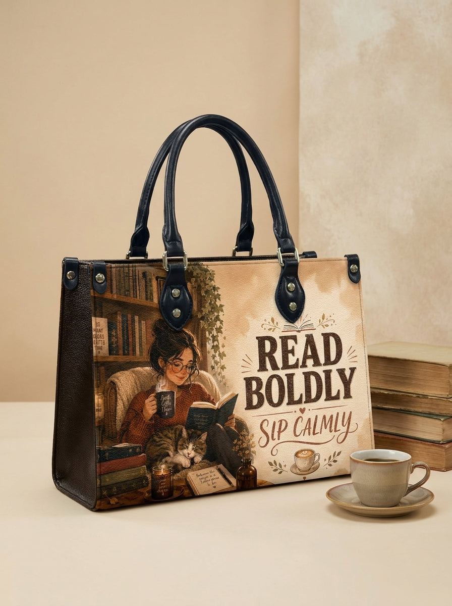 Custom Photo Leather Handbag - Personalized Book, Cat, Coffee Girl Handbag