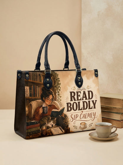 Custom Photo Leather Handbag - Personalized Book, Cat, Coffee Girl Handbag