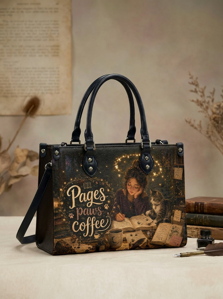 Custom Photo Leather Handbag - Personalized Book, Cat, Coffee Girl Handbag