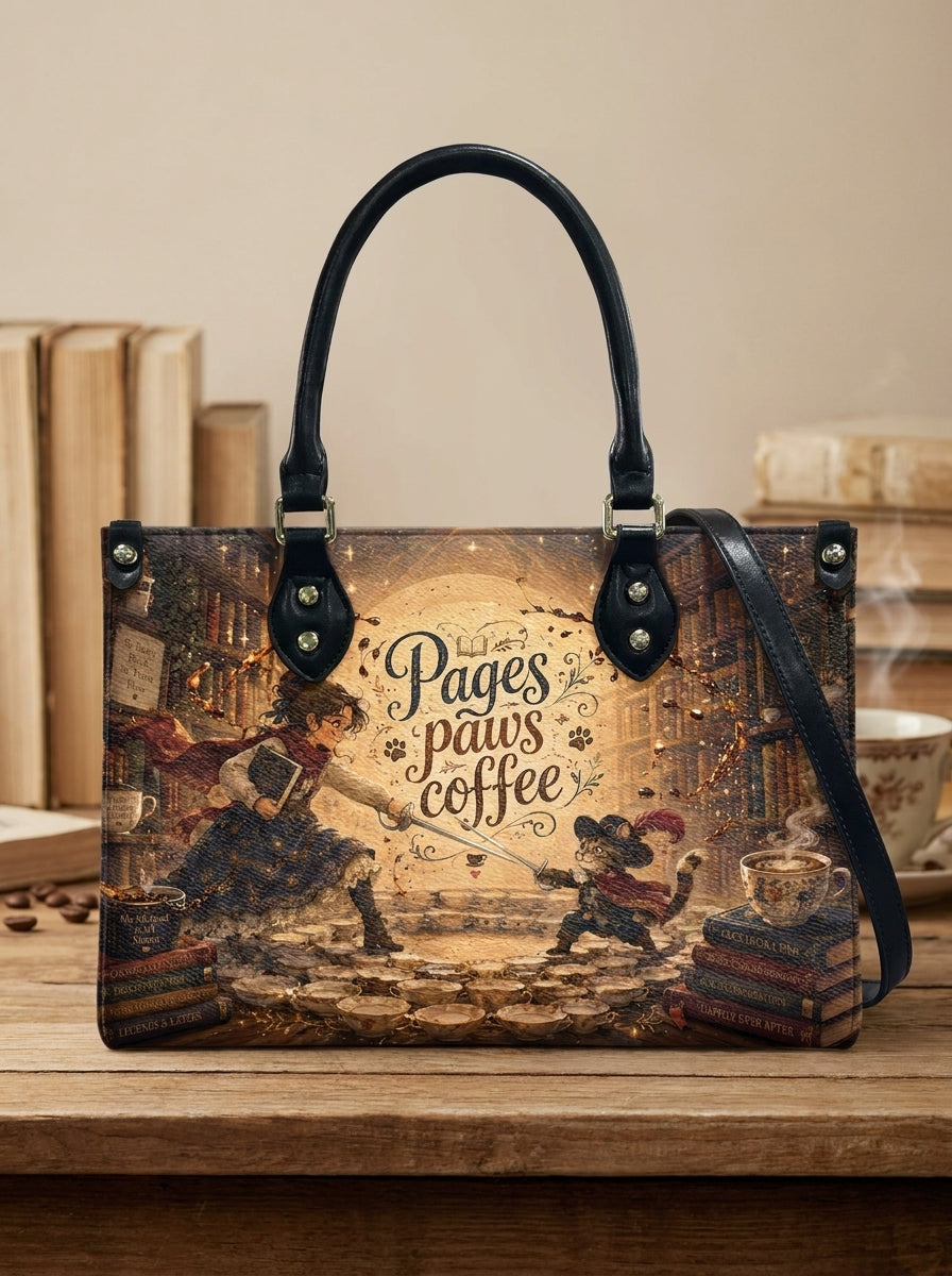 Custom Photo Leather Handbag - Personalized Book, Cat, Coffee Woman Handbag
