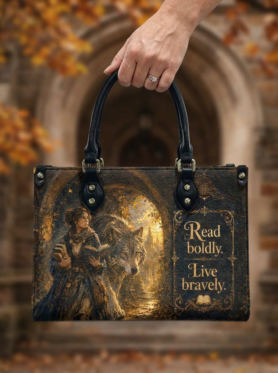 Custom Photo Leather Handbag - Personalized Enchanted Unicorn Leather Tote Bag - Book Lover Handbag