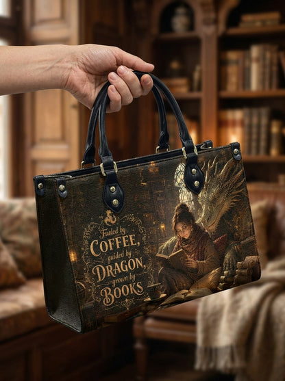 Custom Photo Leather Handbag - Personalized Book Coffee Dragon Girl Handbag
