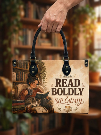 Custom Photo Leather Handbag - Personalized Book, Cat, Coffee Girl Handbag