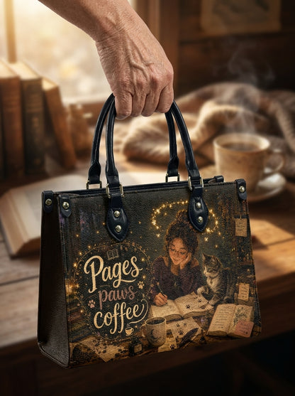 Custom Photo Leather Handbag - Personalized Book, Cat, Coffee Girl Handbag