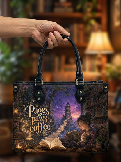 Custom Photo Leather Handbag - Personalized Cat, Book, Coffee Woman Handbag