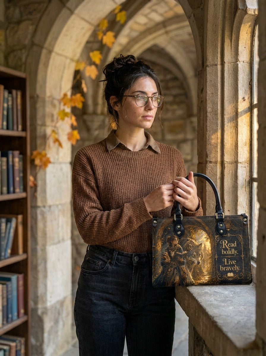 Custom Photo Leather Handbag - Personalized Enchanted Unicorn Leather Tote Bag - Book Lover Handbag
