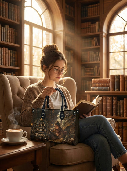 Custom Photo Leather Handbag - Personalized Book Coffee Dragon Girl Handbag