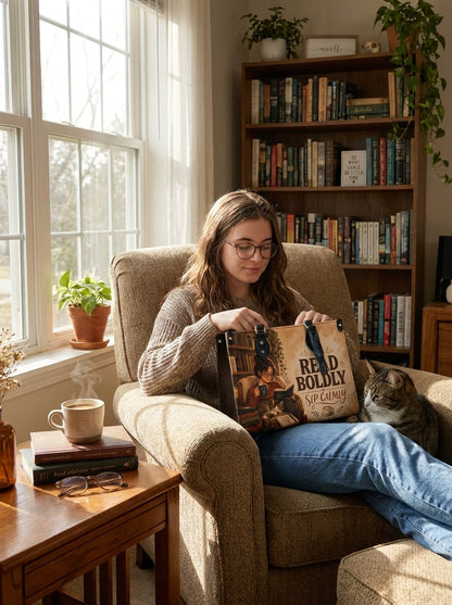Custom Photo Leather Handbag - Personalized Book, Cat, Coffee Girl Handbag