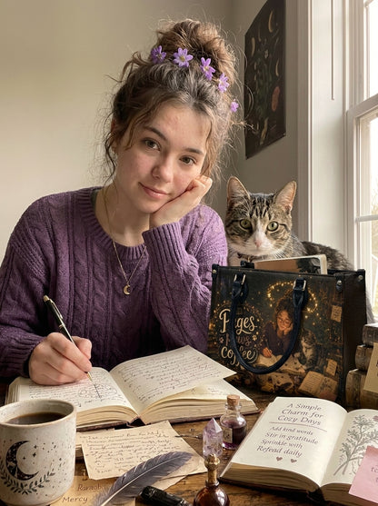 Custom Photo Leather Handbag - Personalized Book, Cat, Coffee Girl Handbag