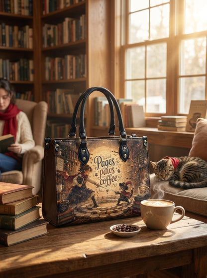 Custom Photo Leather Handbag - Personalized Book, Cat, Coffee Woman Handbag