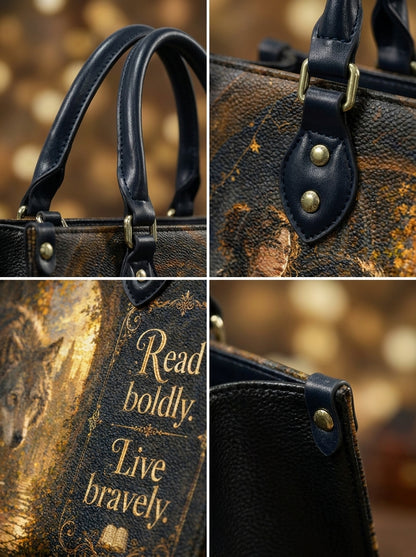 Custom Photo Leather Handbag - Personalized Enchanted Unicorn Leather Tote Bag - Book Lover Handbag