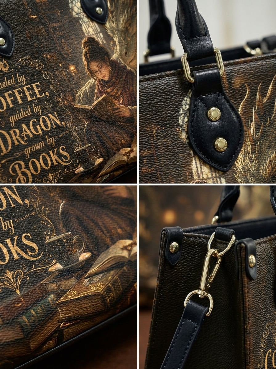 Custom Photo Leather Handbag - Personalized Book Coffee Dragon Girl Handbag