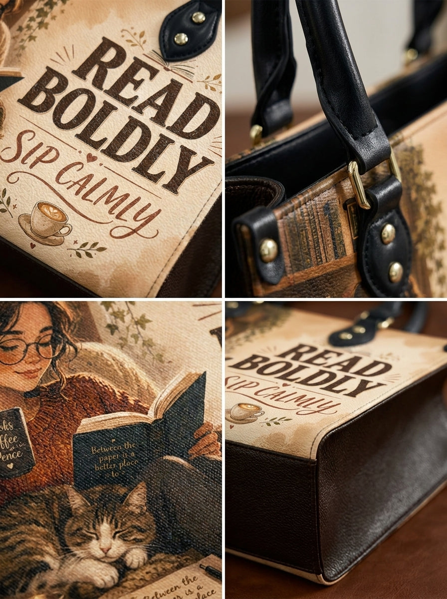 Custom Photo Leather Handbag - Personalized Book, Cat, Coffee Girl Handbag