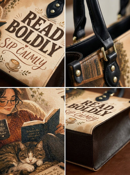 Custom Photo Leather Handbag - Personalized Book, Cat, Coffee Girl Handbag