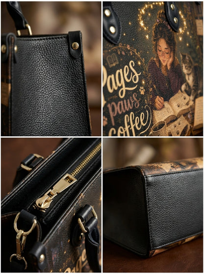 Custom Photo Leather Handbag - Personalized Book, Cat, Coffee Girl Handbag