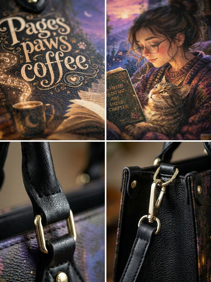 Custom Photo Leather Handbag - Personalized Cat, Book, Coffee Woman Handbag