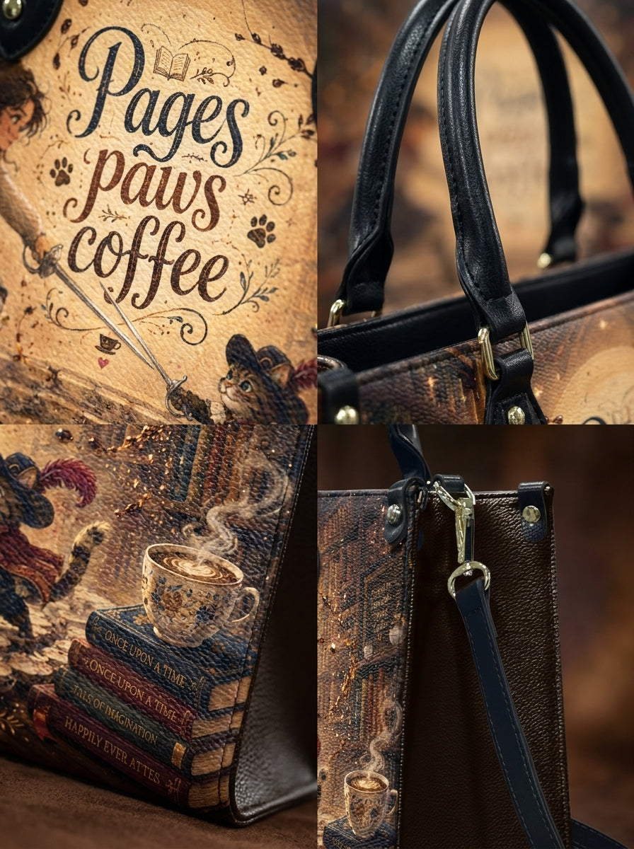 Custom Photo Leather Handbag - Personalized Book, Cat, Coffee Woman Handbag