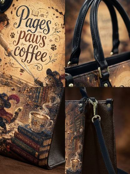 Custom Photo Leather Handbag - Personalized Book, Cat, Coffee Woman Handbag