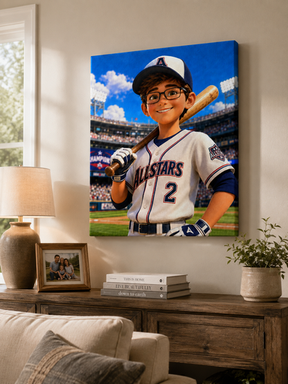 Baseball Champion Boy Customize Canvas