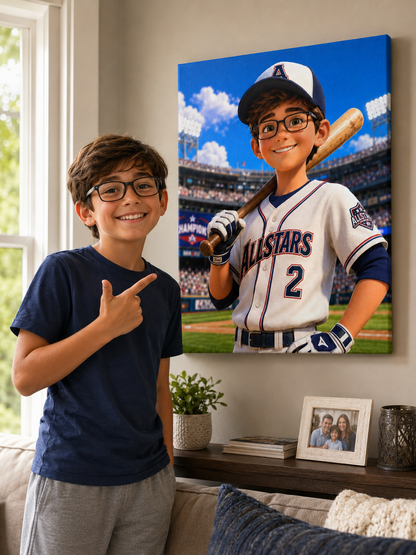 Baseball Champion Boy Customize Canvas