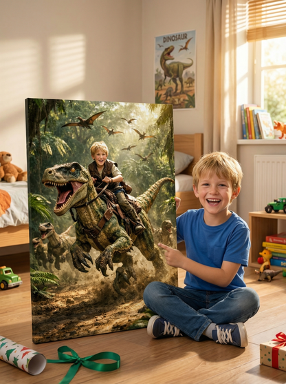 Personalized Dino Rider Boy Canvas