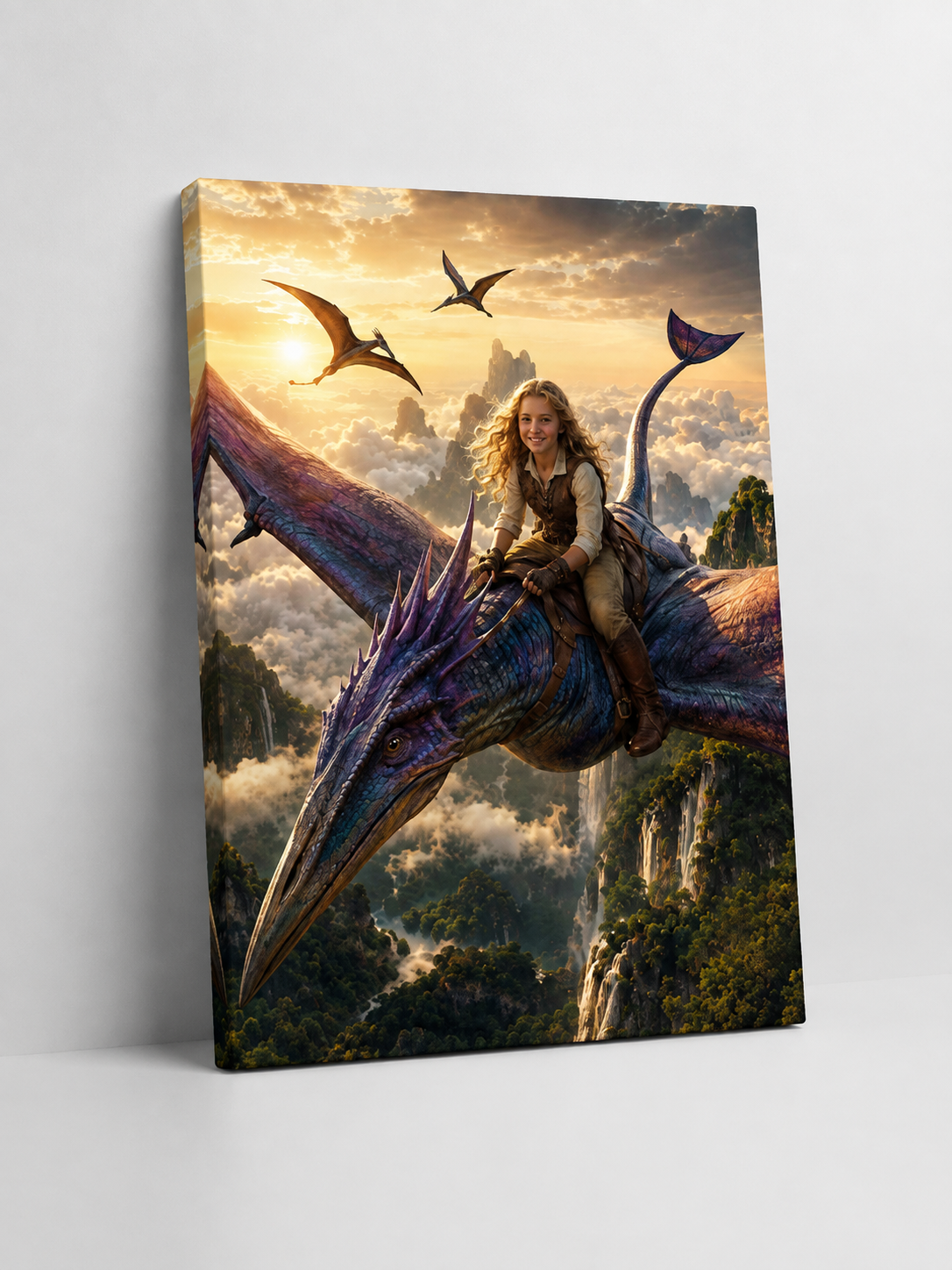 Flying Dino Girl Customize Canvas