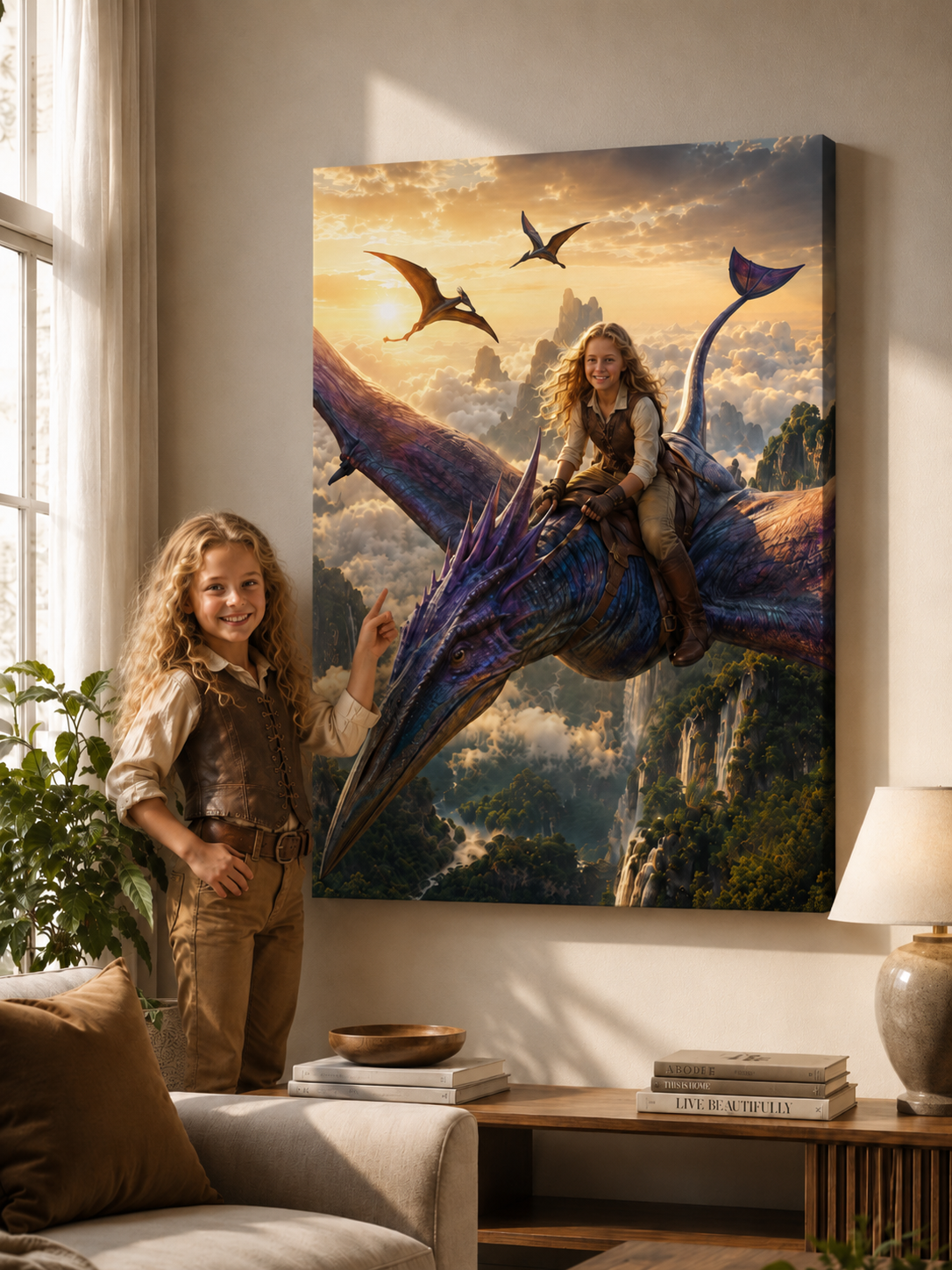 Flying Dino Girl Customize Canvas