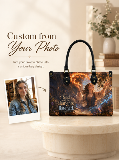Custom Photo Leather Handbag - Custom Printed Magical Book Lover Witch Bag