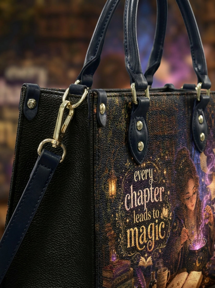 Custom Photo Leather Handbag - Personalized Book Lover Tote with Secure Zipper