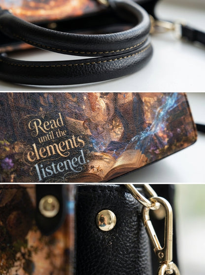 Custom Photo Leather Handbag - Custom Printed Magical Book Lover Witch Bag