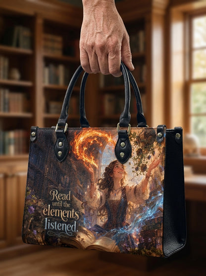 Custom Photo Leather Handbag - Custom Printed Magical Book Lover Witch Bag