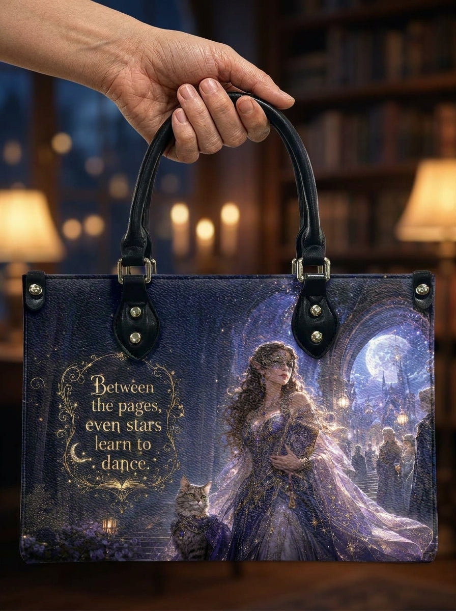 Custom Photo Leather Handbag - Personalized Book Girl with Cat Tote Bag