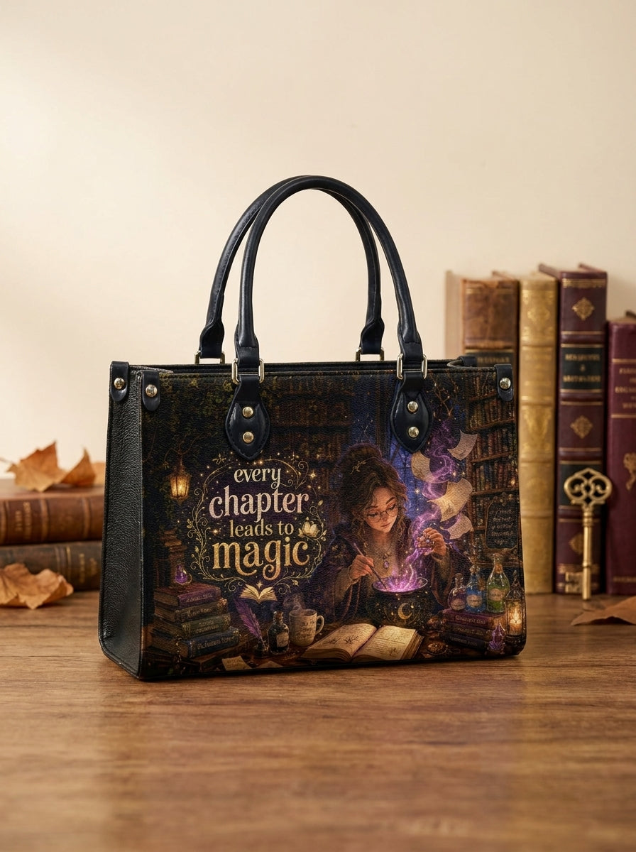 Custom Photo Leather Handbag - Personalized Book Lover Tote with Secure Zipper