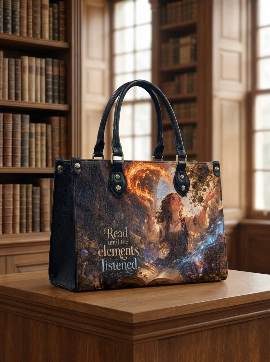 Custom Photo Leather Handbag - Custom Printed Magical Book Lover Witch Bag
